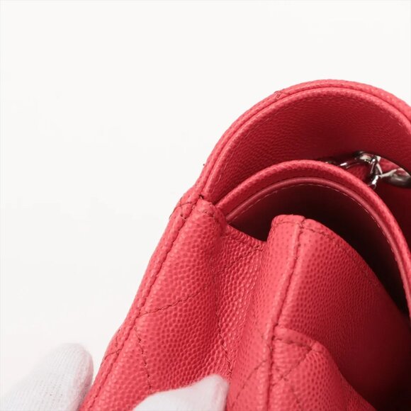 Chanel Matelasse 25 Caviar Skin Double Flap Double Chain Bag Red Silver Metal - Picture 12 of 16